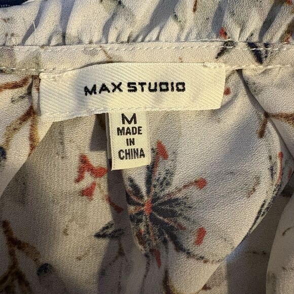 Max Studio Ruffle Sleeve Blouse Women's M Boho Floral Peasant Cottagecore Spring - Picture 13 of 16